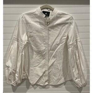 Seema Kahai White Cotton Puff Sleeve Mandarin Collar Blouse XS